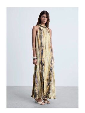 Mango Multicolor Marble Halter Maxi Dress